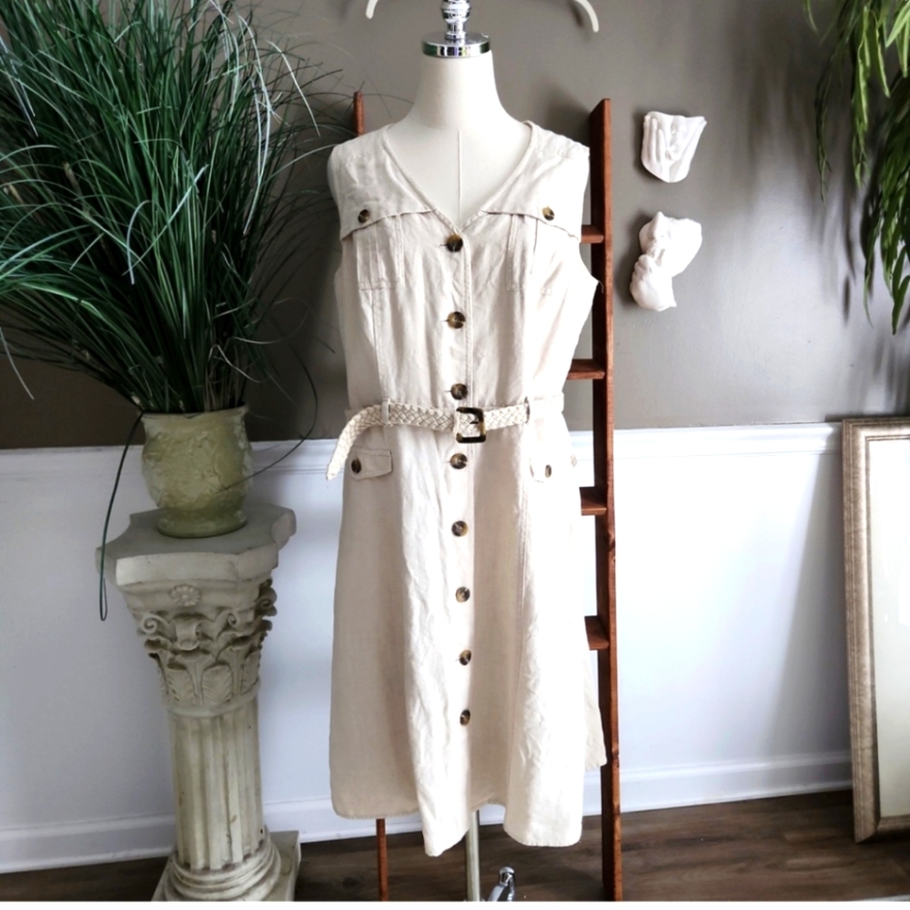 Charter Club tan linen Safari style midi dress